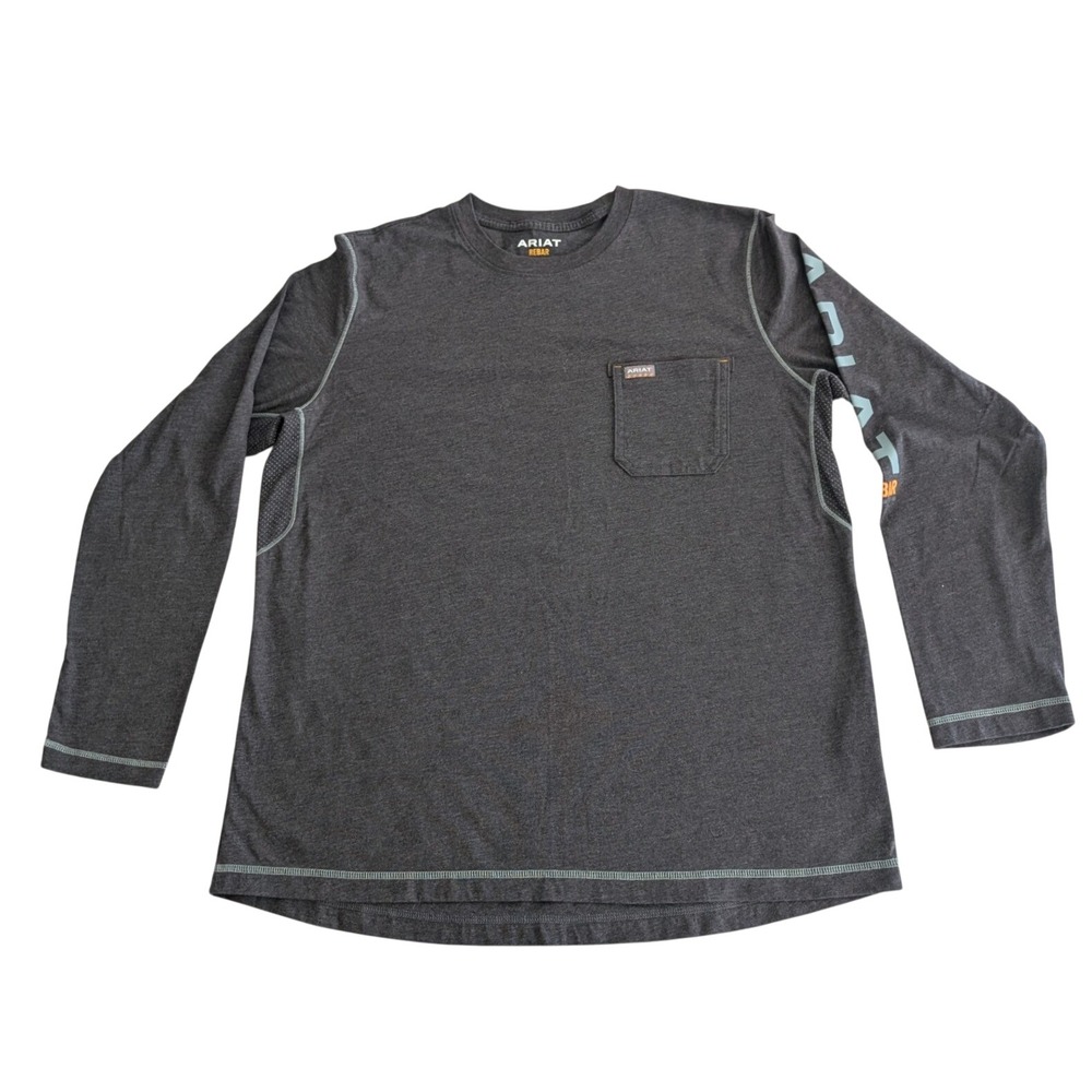 Ariat Rebar Workwoman Long Sleeve Pocket T-Shirt XL Charcoal Heather Logo